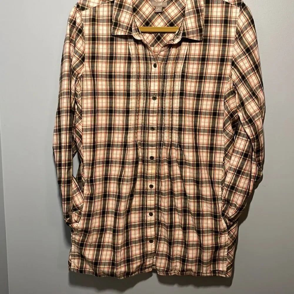 J. Jill Brown Plaid Flannel with Pockets Medium